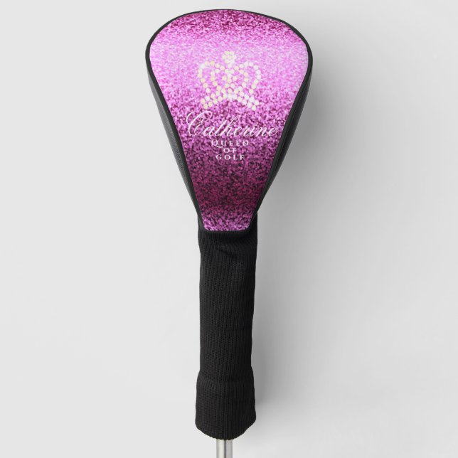 Funda Para Palo De Golf Cubierta de cabeza de golf Glitling Crown Magenta (Anverso)