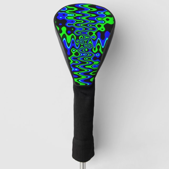 Funda Para Palo De Golf Cubierta de cabeza de golf psychedelic azul y verd (Anverso)
