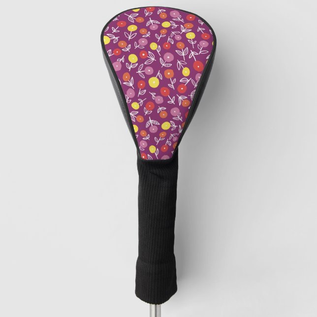 Funda Para Palo De Golf Cubierta De Cabeza De Golf Purple Floral Ditsy (Anverso)