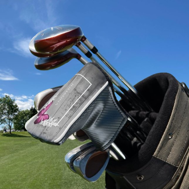 Funda Para Palo De Golf Cubierta de cabeza de golf Rústica de mariposa ros (Pink Butterfly Rustic Personalized Golf Head Cover)