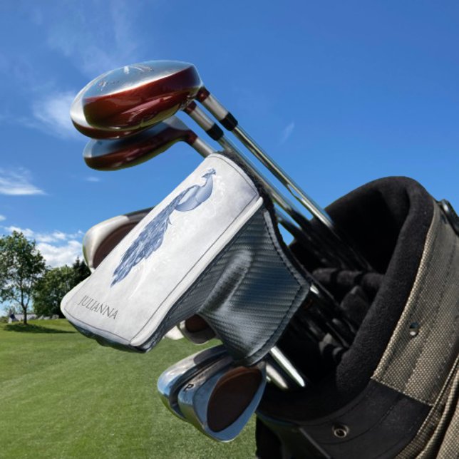 Funda Para Palo De Golf Cubierta de la cabeza de golf Blue Elegock (Blue Elegant Peacock Personalized Golf Head Cover)