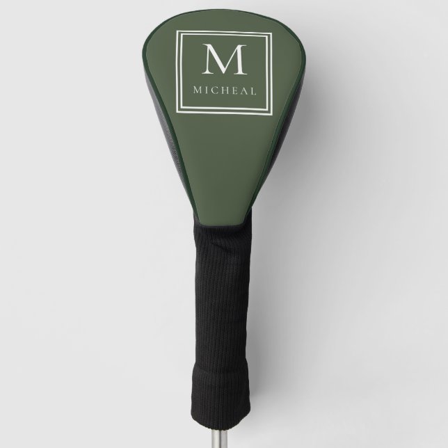 Funda Para Palo De Golf Cubierta de la cabeza del monograma verde clásico (Anverso)