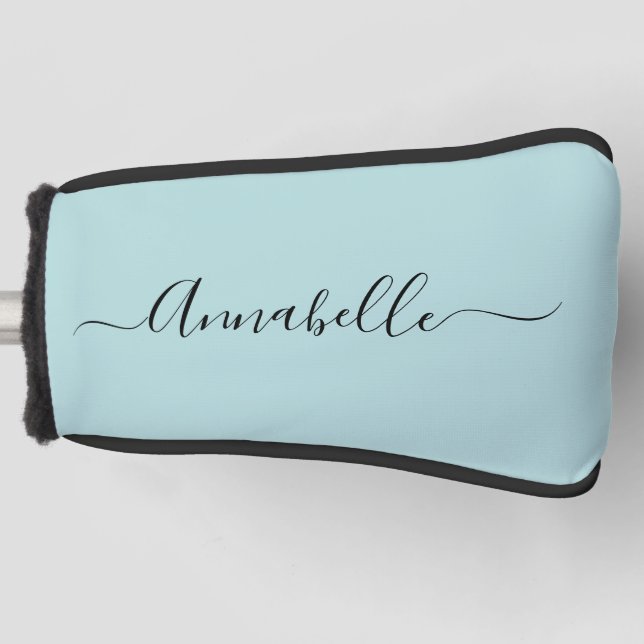 Funda Para Palo De Golf Cubierta del cabezal de golf Aqua Mint Green Name (Anverso)