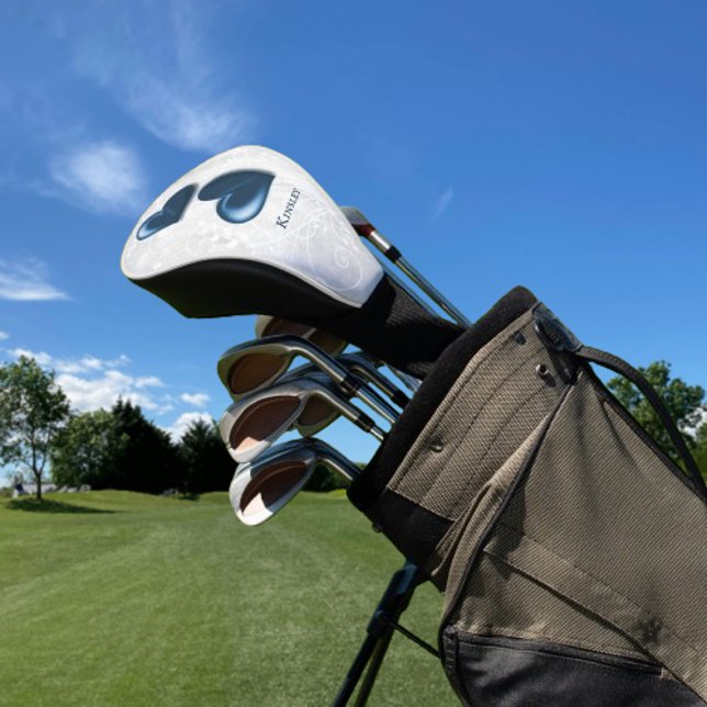 Funda Para Palo De Golf Cubierta personalizada de cabeza de golf de los co (Blue Hearts Personalized Golf Head Cover)