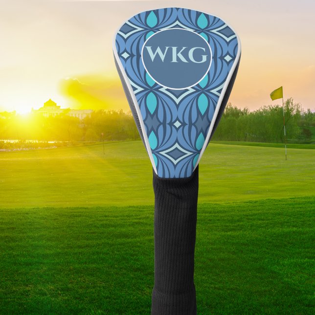 Funda Para Palo De Golf Cubierta personalizada del cabezal del club de gol (Blue Tribal Monogram Pattern Head Cover
)