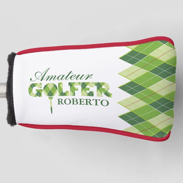 Funda Para Palo De Golf Cubierta personalizada Green golfer argyle (Anverso)