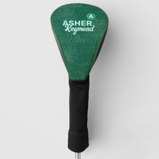 Funda Para Palo De Golf Cubierta verde del cabezal de golf con su nombre (Anverso)