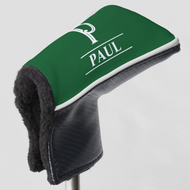 Funda Para Palo De Golf Cubierta verde monogramada de la cabeza del putter (Anverso 3/4)