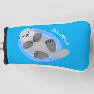 Funda Para Palo De Golf Cuidada y feliz nutria azul personalizado ilustrac