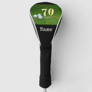 Funda Para Palo De Golf Cumpleaños 70 con bola de golf y tee en verde