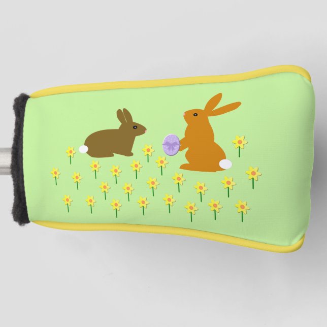 Funda Para Palo De Golf Cute conejitos de Pascua y Daffodils (Anverso)