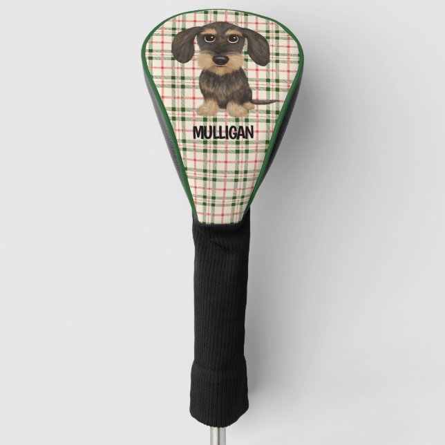 Funda Para Palo De Golf Dachshund con cable | Nombre personalizado de Cute (Anverso)
