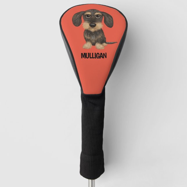 Funda Para Palo De Golf Dachshund con cable | Nombre personalizado de Cute (Anverso)