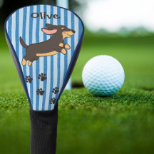 Dachshund Huellas de Golf de Rayas Azules con Nomb