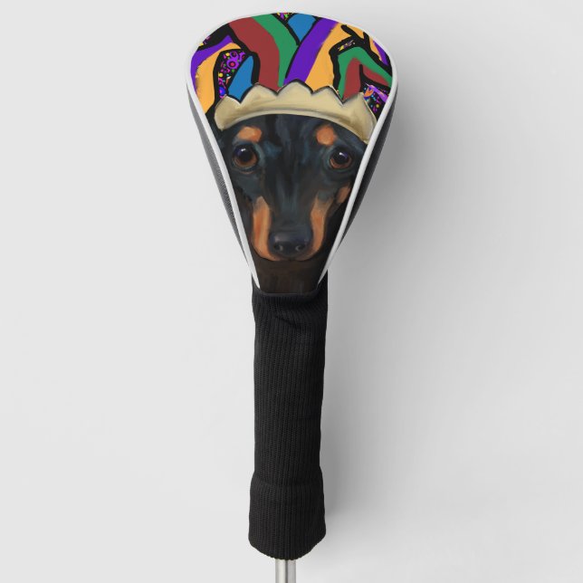 Funda Para Palo De Golf Dachshund negro de pelo largo (Anverso)