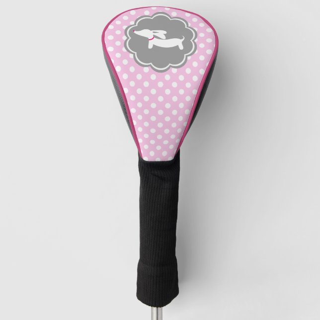 Funda Para Palo De Golf Dachshund Pink Polka Dot Golf Cover Woods (Anverso)