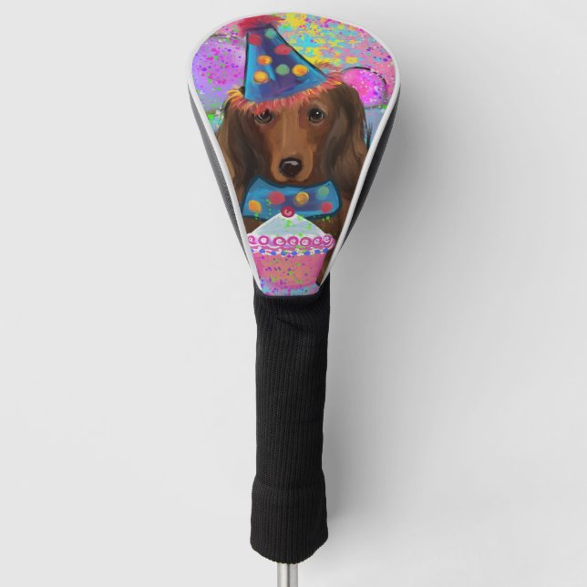 FUNDA PARA PALO DE GOLF DACHSHUND ROJO DE PELO LARGO (Anverso)