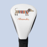 Funda Para Palo De Golf Dachshund Sausage Dog Custom Name<br><div class="desc">Cute little Dachshund sausage or wiener dog in woolly knitwear. Perfect for golfing dog lovers.
Change the name to personalize.</div>