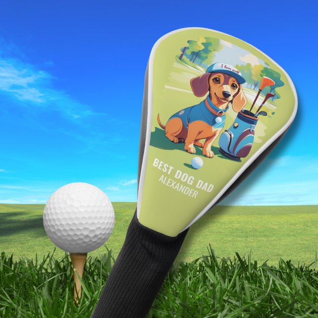 Funda Para Palo De Golf Dachshund Sausage Dog Golfer Monograma (Add name to personalize, other text is also editable )