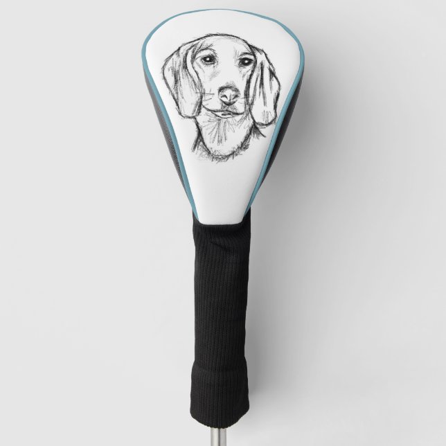 Funda Para Palo De Golf dachshund sketch a mano perro cachorro blanco negr (Anverso)