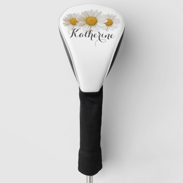 Funda Para Palo De Golf Daisies blancos con nombre blanco (Anverso)