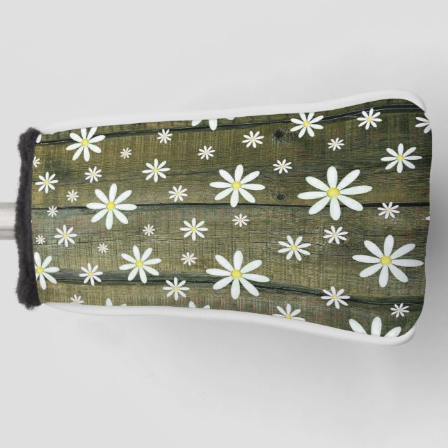 Funda Para Palo De Golf Daisies Rustic Barn Board Daisy Flower (Anverso)