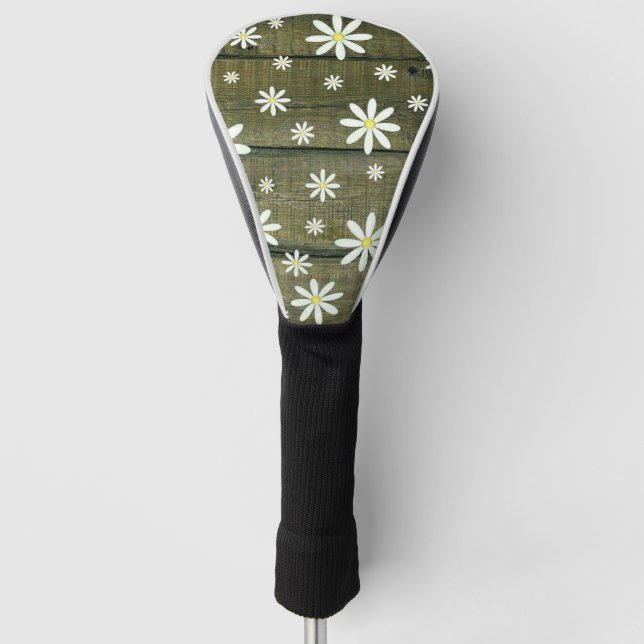 Funda Para Palo De Golf Daisies Rustic Barn Board Daisy Flower (Anverso)