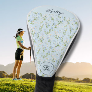 Funda Para Palo De Golf Dama de golf elegante Patrón floral Nombre Monogra