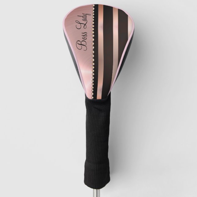 Funda Para Palo De Golf Dama de jefe rayado rosado brillante (Anverso)