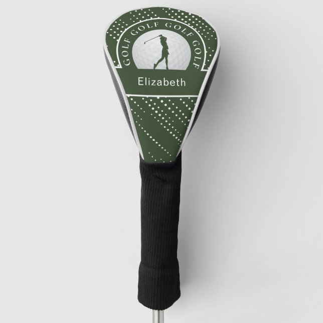 Funda Para Palo De Golf Dama Silueta Golfista Patrón Deporte Golf Verde (Anverso)