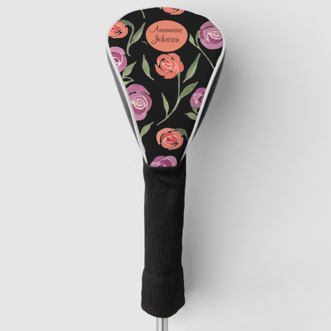Funda Para Palo De Golf Damas Florales Personalizadas Púrpura y Peach (Anverso)