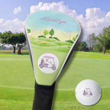 Damas Pink Watercolor Carro Monograma Nombre Golf 