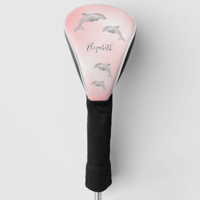 Funda Para Palo De Golf Delfines plateados Girly Añadir nombre cubierta de (Anverso)