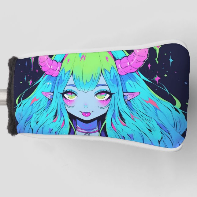 Funda Para Palo De Golf Demon Chica azul, rosa y anime verde de Kawaii (Anverso)