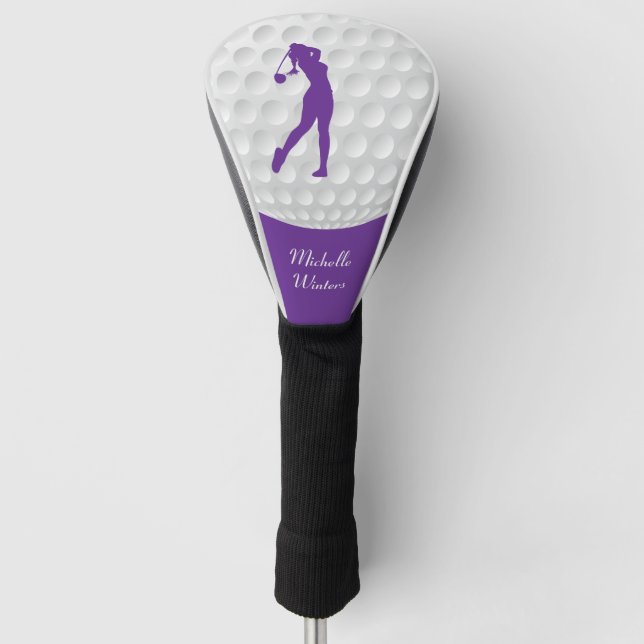 Funda Para Palo De Golf Deportes Golfer Female Purple Silhouette (Anverso)