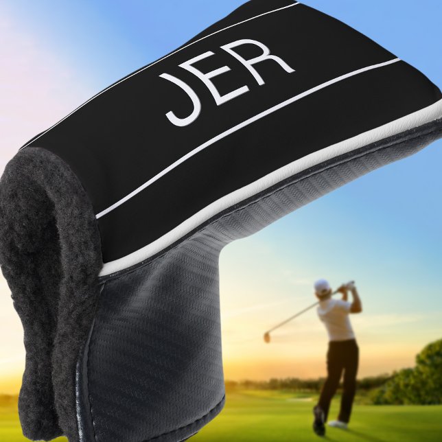 Funda Para Palo De Golf Deportes modernos Black Monogrammed Golfer Putter (Modern Sports Black Monogrammed Golfer Putter Golf Head Cover)