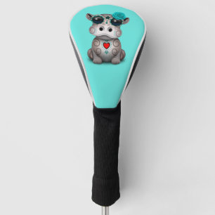 Funda Para Palo De Golf Día azul del hipopótamo muerto del bebé