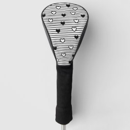 Funda Para Palo De Golf Día de San Valentín Corazones Black White Stripes 