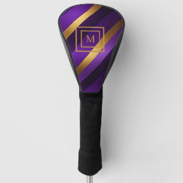 Funda Para Palo De Golf Diagonal púrpura y dorada rayada monogramada