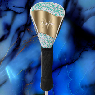 Funda Para Palo De Golf Diamantes de Glam en Verde azulado, Monograma de O
