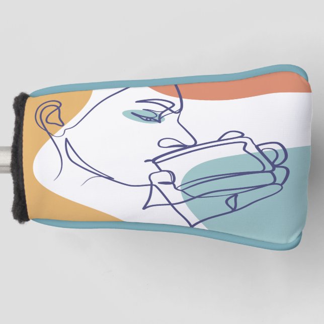 Funda Para Palo De Golf dibujo de líneas poster de la mujer tomando café (Anverso)