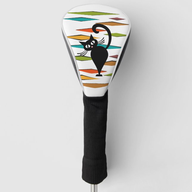 Funda Para Palo De Golf Diseño de gato negro de Mid Century (Anverso)