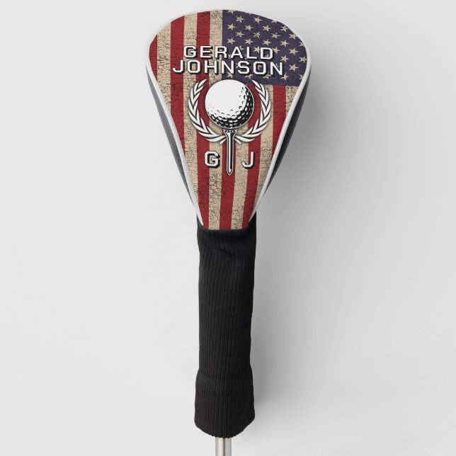 Funda Para Palo De Golf Diseño de Monograma de Golf Bandera Americana (Anverso)