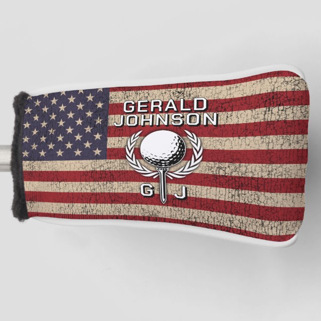 Funda Para Palo De Golf Diseño de Monograma de Golf con Bandera Americana (Anverso)