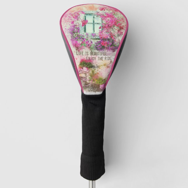 Funda Para Palo De Golf Disfruta Del Paseo | Bicicleta acuarela con flores (Anverso)
