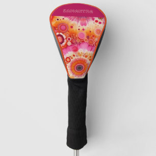 Funda Para Palo De Golf Divertido Naranja audaz Hot Pink Batik Círculos Pa