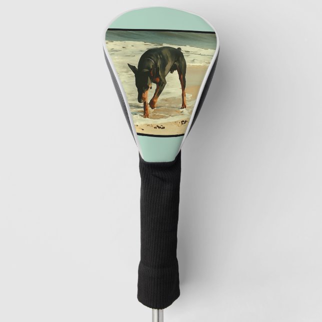 Funda Para Palo De Golf Doberman en la imagen de la pintura de la playa (Anverso)