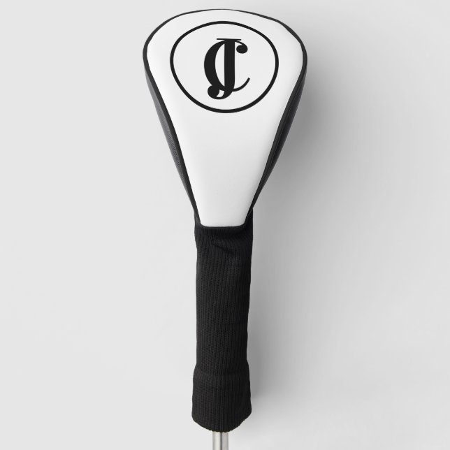 Funda Para Palo De Golf Dos Iniciales Monogramadas Negro y Blanco (Anverso)