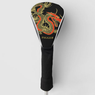 Funda Para Palo De Golf Dragón chino negro de oro rojo