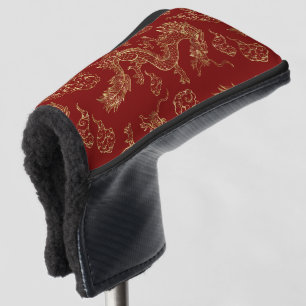 Funda Para Palo De Golf Dragón Chino Oro y Rojo Oscuro
